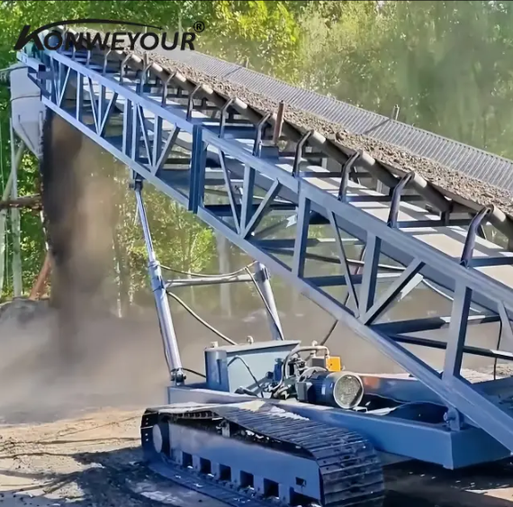 Mobilní pásový dopravník s teleskopickým rozmachem
